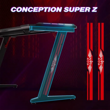 Charger l'image dans la galerie, WeValley Bureau Gaming LED, 140 x 60cm Grande Bureau Gamer avec Un Plateau en Fibre de Carbone, Noir