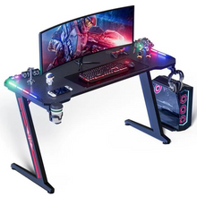 Carica l&#39;immagine nel visualizzatore di Gallery, WeValley Bureau Gaming LED, 140 x 60cm Grande Bureau Gamer avec Un Plateau en Fibre de Carbone, Noir
