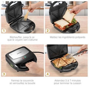 KotiCidsin Gaufrier multifonction, Croque Monsieur, Grill et Gaufrier 3 en 1, Grande Puissance de 750W, Noir