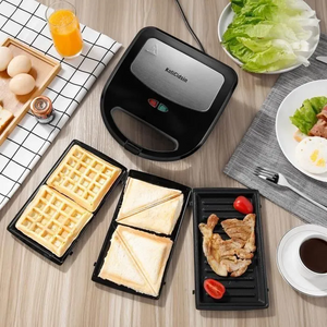 KotiCidsin Gaufrier multifonction, Croque Monsieur, Grill et Gaufrier 3 en 1, Grande Puissance de 750W, Noir