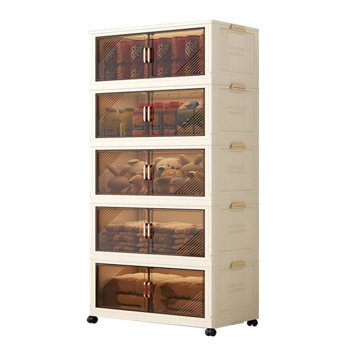 WeValley Armoire de rangement pliante en plastique,Avec roulettes