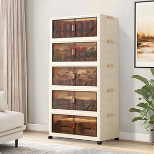 WeValley Armoire de rangement pliante en plastique,Avec roulettes