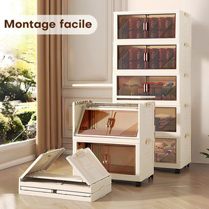 WeValley Armoire de rangement pliante en plastique,Avec roulettes